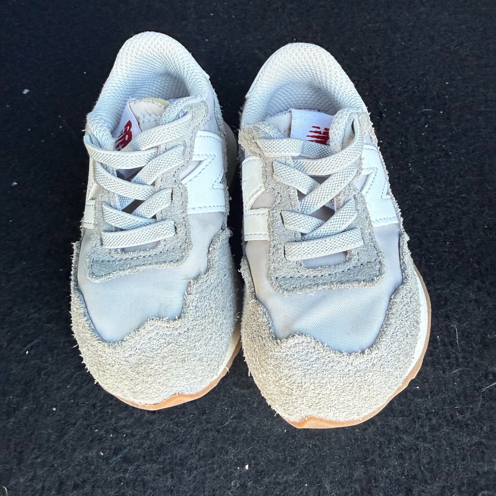 New Balance Kids White and Gray Suede Lace-Up Sneakers